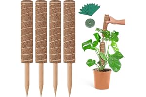 ATUIO GROWNEER 2 Packs 24 Inches Coir Totem Pole with 15 Pcs Plant Labels, Coir Moss Totem Pole Coir Moss Stick for Plant Support Extension, Climbing Indoor Plants, Creepers