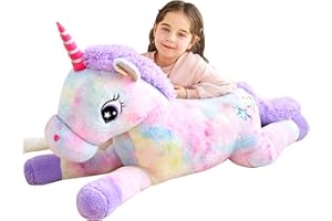 IKASA Unicornio Peluche Gigante Juguetes Animales - Juguete Suave Peluche Grande Bonito Jumbo Enorme Kawaii Esponjoso Unicornio Gordo de Gran Tamaño - Regalos para Niños Niñas (110cm, Multicolor)