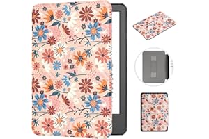 MOKASE Etui Compatible with Kindle Paperwhite 7„ (12. generacja, 2024) i Kindle Colorsoft Signature Edition, ultra ochronne etui ze skóry PU z paskiem na nadgarstek do 7” e-booków, Matisse Daisy
