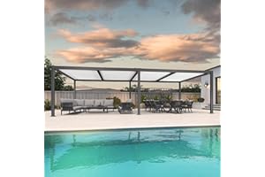 PURPLE LEAF Pergola Bioclimatica 8,5 x 3,5 m Pergolato da Giardino Lame Orientabili Gazebo Pergola Alluminio Pali Bianchiper Patio Terrazza Esterno Style Contemporain, Grigio-Bianco intenso