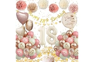 ALMAXI 18th Birthday Decorations for Girls, Rose Gold 18th Birthday Decorations with Number 18 Balloon Happy Birthday Banner and 18th Birthday Confetti for 18th Birthday Party Decorations