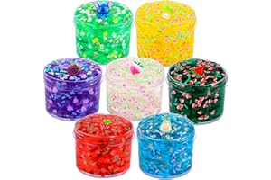 PETYUIOYU 7 Pack Jelly Cube Crunchy Slime Kit,Non Sticky,Super Soft Sludge Toy,Birthday Gifts for Kids,DIY Crystal Glue Boba Slime Party Favor for Girls & Boys