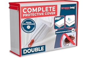 WRAPPYBAG Bed Bugs Mattress Protector - Mattress Cover - Zipped Mattress Protector - Waterproof - Cotton Surface - Double Size