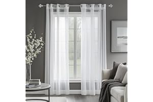 Deconovo Visillos para Cortinas Salón Traslúsidos Blancos Infantiles para Ventanas Dormitorio de Ventana Sheer Voile Gasa 2 Paneles 140 x 245 cm