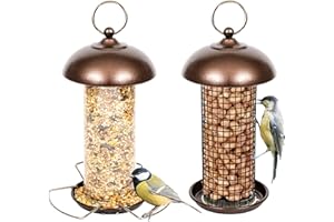 iBorn Metal Bird Feeders - Hanging Peanut Mesh for Small & Wild Birds, Mini Seed & Nut Feeders Set of 2