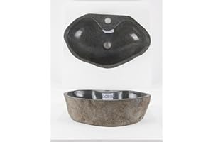 50 cm ovales Naturstein Waschbecken in grau mit Hahnloch von WOHNFREUDEN - Mit Unikatauswahl