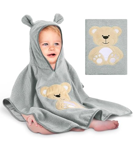 Cloby Badeponcho Mit Kapuze UV-Schutz UPF 50+ – Kapuzenhandtuch Für Kleinkinder 3-5 Jahre Navy/Sandy Stripe