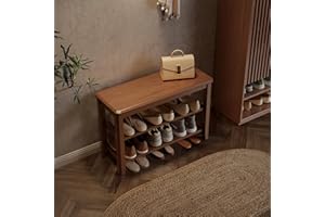 AQIMUELE Small Shoe Bench, Shoe Bench Storage with Seat, Wooden Shoe Rack 2-Tier, for Hallway, Entryway, Living Room, Bedroom, 80cm (Walnut)