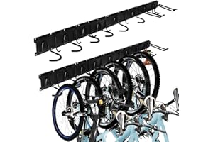 EXLECO Uchwyt na rower, uchwyt ścienny, 6 rowerów, 5 haków na kask, 2 haki garażowe, regulowany uchwyt rowerowy, wieszak na rower, z ochroną ramy, do mieszkania, garażu, przechowywania