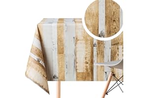 KP HOME Mantel Hule Mesa Rectangular 200x140, Fácil de Limpiar, Mantel PVC, Exterior e Interior, Vinilo Impermeable Antimanchas, para 6 Asientos, Patrón de Tablones de Madera, Color Gris y Beige