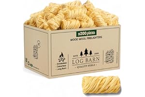 LOG-BARN Log Barn Natural Firelighters Box of 200. Fire Lighters for Wood Burners, Pizza Ovens, Open Fires, BBQ Lighters, Fire Starters for Log Burners – Genuine Log Barn Wood Wool Firelighters
