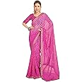 SIRIL Women's Bandhani Printed Embroidery Lace Georgette Saree