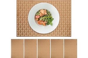 Terafeels Placemats PVC Table Mats Sets of 6 Non-Slip Heat Resistant Mat Washable Dinner Mats Place Mats for Kitchen Dining Table Home Restaurant Brown 45×30cm,9705-Brown05