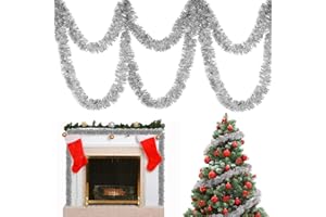 XINCHEN Weihnachten Lametta Girlande 12 Meter Metallische Girlanden Glänzend Weihnachtsbaum Ornamente Weihnachten Girlande Lamettav für Weihnachtsbaum Kranz Hochzeit Party(Silber)