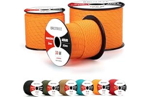 Brotree Paracord 3mm 30M Cuerda 100% Nylon Tipo II 3 Hebras Cuerda Paracord 425 para Exterior, Bricolaje - 192 kg Carga de Rotura (Reflectante Naranja)