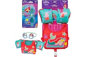 TOPLINE Swimming Float Swim Vest Bundle - Learn to Swim Little Mermaid Design Swimming Float Kids Swim Vest with Arm Bands & Goggles. Holiday Essentials with Card. Great for Swimming Pool, Birthday Gifts
