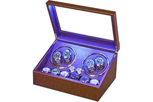 ANWBROAD Remontoir de Montre pour Montres Automatiques 4 Rotateurs de Montre et 6 Rangements Avec Moteur Mabuchi Super Silencieux et Rétroéclairage LED Shaker de Montre 4 Modes USB UJWW002L