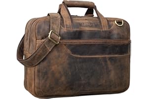 STILORD 'Astor' Grande Maletín de Cuero Hombre Mujer Maletín de Trabajo para Profesor Profesora Bolso Bandolera Oficina Para Portátil Con Correa Trolley