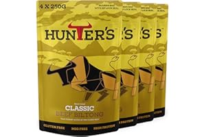 Hunters Biltong - Classic Biltong, 1kg Pack of 4 x 250g high Protein, low fat, Thin Tender Slices of authentic Beef Biltong, beef Jerky, Gluten & MSG Free, Convenient Snack