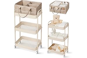 Fortella Wickeltisch Organizer Tragbar mit Rollwagen, für Baby Erstausstattung Neugeborene Wickeltasche und Newborn Baby Essentials, Auch als Servierwagen mit Rollen, Küchenregal Kleines Regal (Braun)