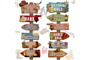 FACCITO 24 Pcs Panneaux Directionnels de Fête Occidentale Panneau de Jardin Occidentale Découpes à Thème de Rodéo Cow-Boy Panneau de Bienvenue Ouest Sauvage Fond de Décor pour Fête d'anniversaire