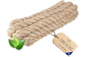Creative Deco 5m Corde de Jute Epaisseur 40mm | Personnalisation Possible Tous Les 5m | Corde Solide et Durable | Torsadé en Fibres Naturelles | Bricolage, Balustrade, Jardin et Maison