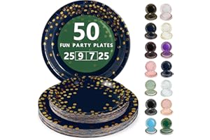Nkaiso Platos Desechable, 50 Piezas Azul Marino Oro Vajilla de Fiesta Set -25x 23cm & 25 x 18cm Platos de Carton, legante y Resistente para Bodas, Cumpleaños y Eventos