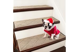 COSY HOMEER 15 Stück Treppenstufen Matten, 70 x 22cm Anti Rutsch Stufenmatten Selbstklebend, Maschinenwaschbar, 100% Polyester, TPE-Rücken, Ideal für Kinder, Senioren und Haustiere, Beige