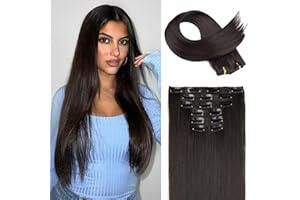 FLUFYMOOZ 6PC Clip in Hair Extensions 24" Straight Long Extensions for Women Synthetic Hairpiece (Black Brown)