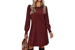 Zeagoo Vestido De Punto Fino para Mujer Otoño Invierno Cuello Redondo Y Mangas Abullonadas S-XXL