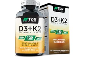 TDN 120 Vegetarian Tablets - Vitamin D3 3,000 iu & Vitamin K2 100ug (mk7) - UK Formulated - Vitamin D Supplement - Bone, Muscle, Blood & Immune Support for Men & Women
