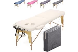 Beltom® LETTINO DA MASSAGGIO 2 ZONE IN LEGNO PORTATILE PESA SOLO 11,7 KG RICHIUDIBILE - PANNELLO REIKI - ANGOLI ARROTONDATI RINFORZATI - Borsa - Panna