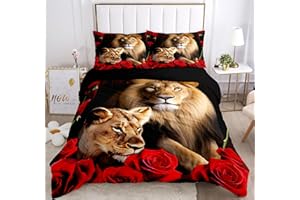 KXHHYB Biancheria da letto 3D, motivo leone, 220 x 240 cm, colore nero, con chiusura lampo nascosta, in microfibra, reversibile, moderna federa e leone marrone (stile 3, 220 x 240 cm)