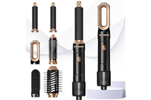 Airstyler 6 in 1 Atopskins Magic Styler Hair Dryer Brush Set,with Auto Curling Wands,200 Millions Negative Ionic Hair Blow Dryer Brush Set with Curl Straighten, Volumise, Smooth, Styling Tools, Black