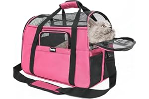 Zavothy Borsa per il Trasporto del Gatto Cane, Borsa per il Trasporto Traspirante e Pieghevole, Custodia per il Trasporto del Gatto con Tracolla Regolabile, Materasso in Peluche Rimovibile, M, Rosa