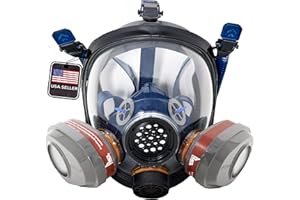 PARCIL DISTRIBUTION PD-100 Full Face Organic Vapor & Particulate Respirator Gas Mask - Dual Activated Charcoal Filtration - Full Face Eye Protection