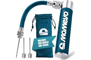 ‎MOMEVO Momevo PocketAir - Mini Ballpumpe mit flexiblem Schlauch für alle Bälle - klein, plastikfrei aus Aluminium - Ballpumpe für Fußball, Basketball, Volleyball