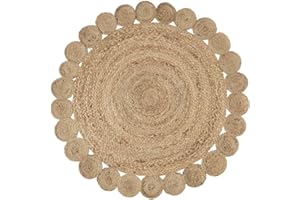 LOLAhome Alfombra Trenzada con círculos Natural de Yute de Ø 120 cm
