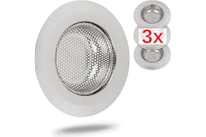 YOUR DAY MATE Sitko odpływowe ze stali nierdzewnej, 3 sztuki, Ø 70 mm na zewnątrz, 44 mm wewnątrz, wystaje 18 mm w dzióbku, sitko odpływowe do zlewozmywaka kuchennego, umywalki, brodzika, wanny, sitko do włosów i