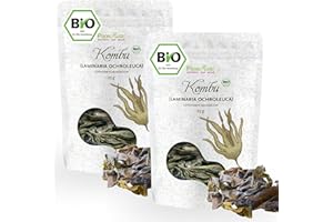 ‎PURERAW Kombu Algen Blätter Bio Kelp Atlantik Getrocknet (Wildsammlung Roh Vegan) Seetang für Dashi Brühe, Miso Suppe, Umami, Sushi, Algensalat - Atlantic Seaweed Organic Raw Wild | PureRaw 50g (=2x25g)