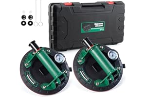 LOOHAOC Vaso Succión con Manómetro,Ventosas de Vidrio de 8"de Elevación para Azulejos, Transporte, Muebles Incluye Caja de Herramientas Accesorios (Carga Máxima de 150 kg)
