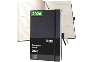 ‎SIGEL SIGEL C2612 Wochenplaner Wochenkalender 2026, ca. A5, schwarz, Hardcover, 192 Seiten, Gummiband, Stiftschlaufe, Archivtasche, aus nachhaltigem Papier, Kalenderbuch Conceptum