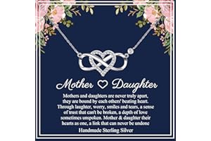 PRETOLE Sterling Silver Eternity Pendant Necklace with Heart Mother Daughter Necklace Birthday Mother's Day Presents for Mum with Love Card