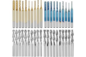 Creatorally 40 Brocas Fresadora CNC, Juego para Fresado de Grabado con Vástago de 1/8", 4 Tipos que Incluyen Fresa Titanio y Revestimiento Azul Nano, Broca Espiral Punta Plana y Esférica 2 Ranuras