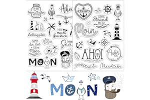 BOOMTOP Silikon Stempel Maritim 2 Blatt Silikonstempel Set Leuchtturm Klare Stempel Meer Maritime Sprüche Deutsch Stempelmotive Clear Stamps zum Kartenbasteln DIY Scrapbooking Fotoalbum Geschenkanhänger