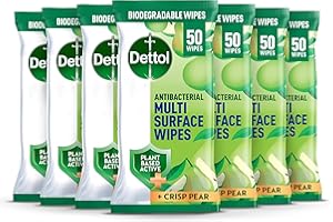 Dettol Antibacterial Multi Surface Cleaning Wipes, Crisp Pear, 350 Wipes (50 x 7pck) Plant-Based, Disinfectant, Biodegradable, Kills 99.9 Percent of Germs
