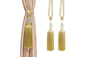 KOLAKO Curtain Tiebacks, Curtain Tieback Tassel Gold Crystal Curtain Holdbacks Tie Back Hooks for Drapes Decorative Curtain Drapery Holdback Holder for Office Home Window Decoration 2pack