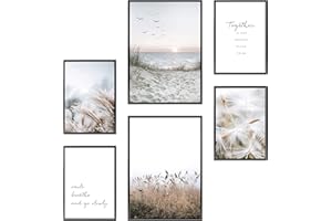 Heimlich Set di Stampe da Parete - SENZA Cornici - Decorazioni da Muro per Soggiorno, Camera da Letto e Cucina - Poster Abbinati - | 2 x A3 & 4 x A4-30x42 & 21x30 | » Beige Beach Grass. «