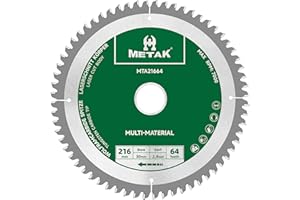 METAK - Lama per sega circolare da 216 x 30 mm, a 64 denti, in metallo duro, multimateriale, 216 x 30 mm, ideale per legno, laminato, MDF, plastica, alluminio e rame, compatibile