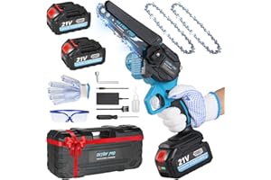 DETLEV PRO Motosierra Bateria 6 Pulgadas Motosierra Eléctrica con 2 Baterías de 4000mAh 2 Cadenas Sierra Electrica Podar Arboles de Jardinería y Madera